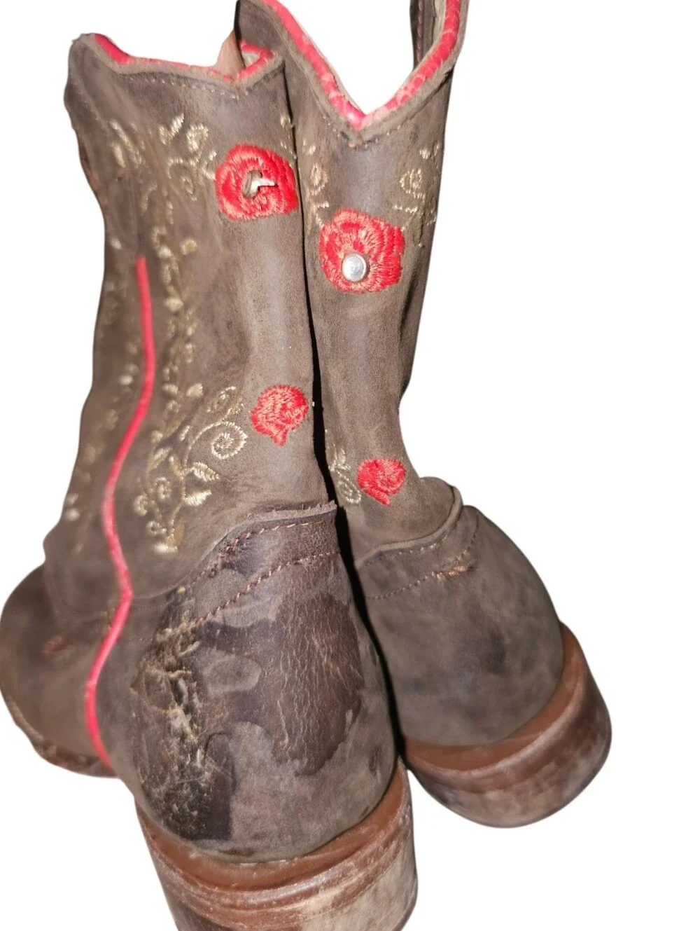 Quincy Brown Embroidered Suede Boots with Red Accents